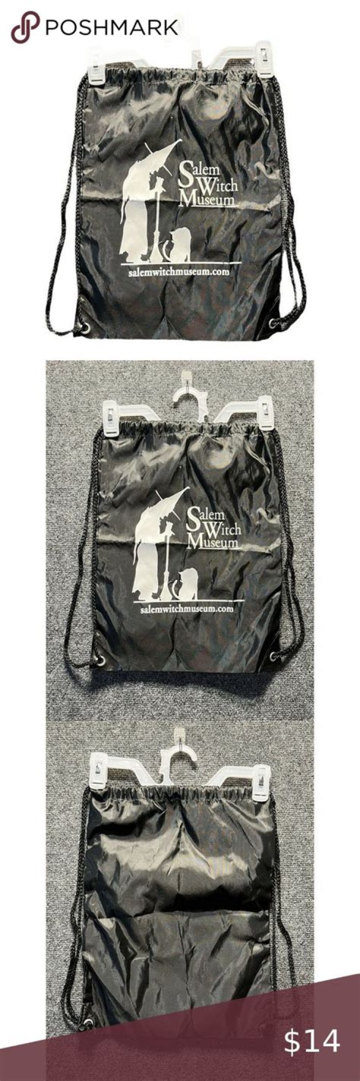 Salem Witch Museum Promotional Drawstring Bag 2014 Salem, MA Cat Broom